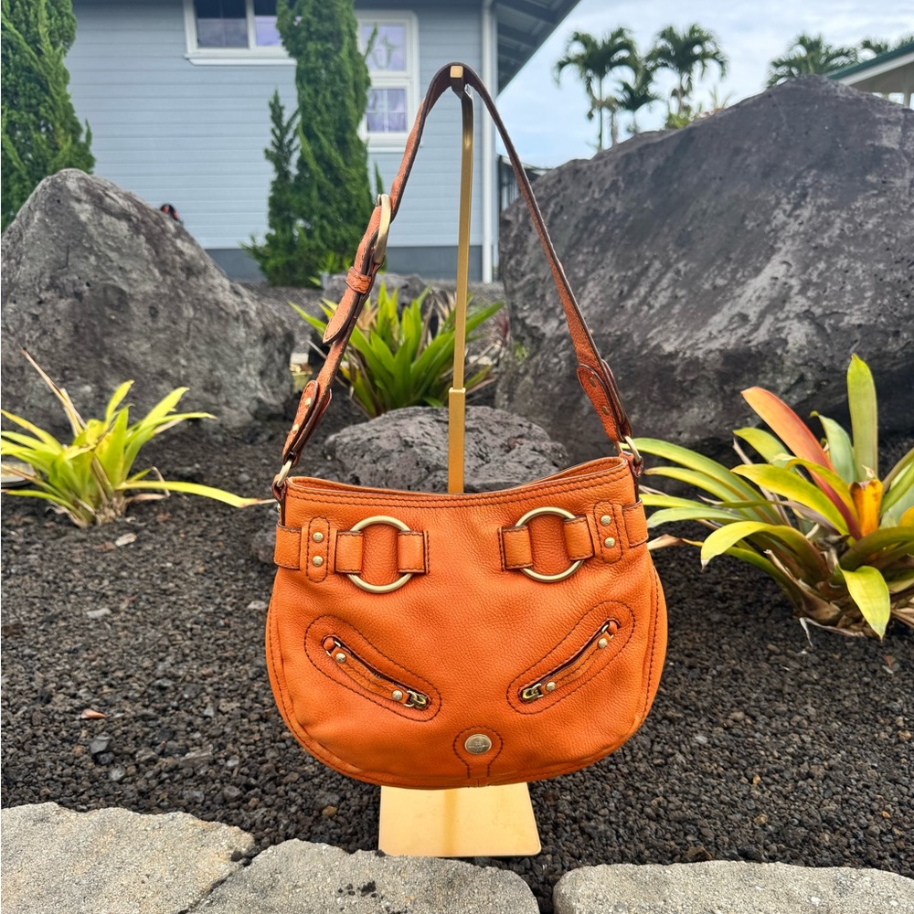 Lancel Paris Pebbled Leather Shoulder Bag | Orange | Made in France
